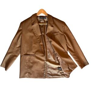 Lioness Oversized Blazer – Brown Satin Finish, Size S